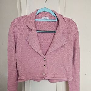 Greylin Knitted Pink Button-Up Crop Cardigan